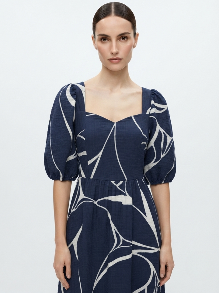 VESTIDO LARGO CON ESCOTE CORAZON FIORELLA AZUL / PERLA