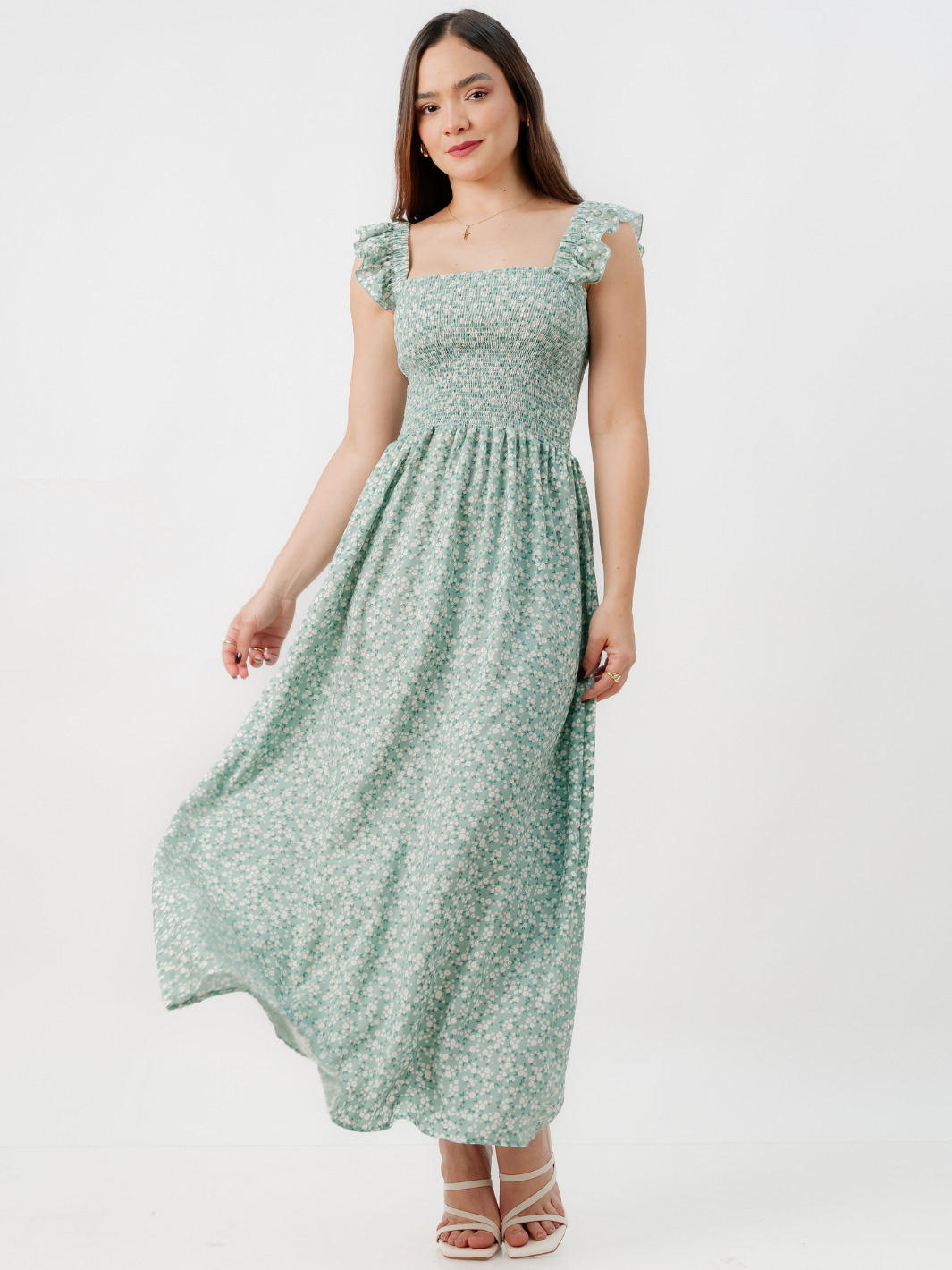 VESTIDO CASUAL LARGO SANDY CEMENTO