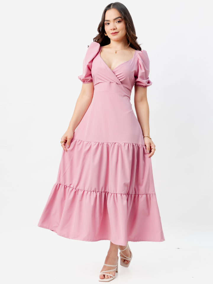 VESTIDO CASUAL LARGO CON LAZO TILZA ROSA