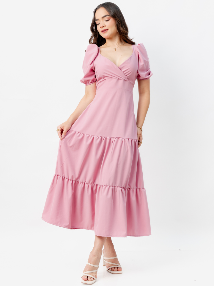 VESTIDO CASUAL LARGO CON LAZO TILZA ROSA