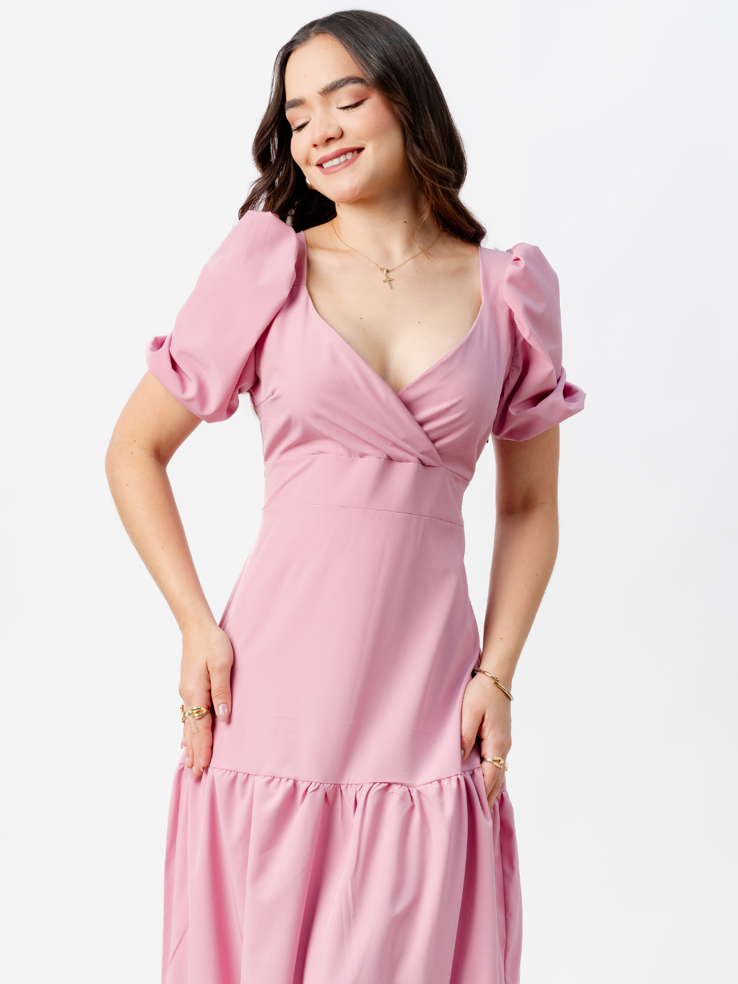 VESTIDO CASUAL LARGO CON LAZO TILZA ROSA