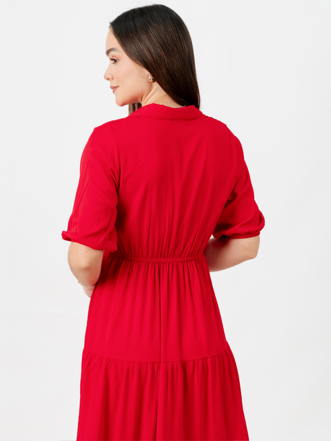 VESTIDO CAMISERO CON FALDA EN TIEMPOS ZAMIRA ROJO