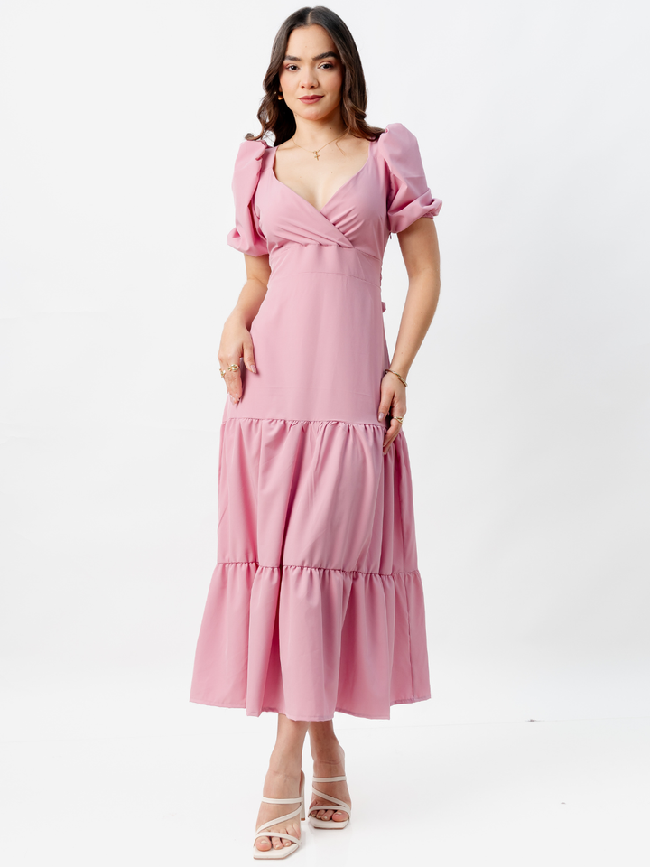 VESTIDO CASUAL LARGO CON LAZO TILZA ROSA