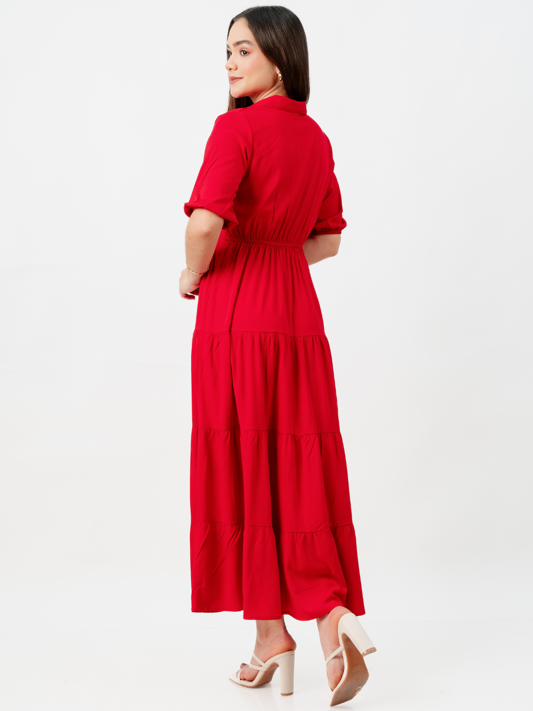 VESTIDO CAMISERO CON FALDA EN TIEMPOS ZAMIRA ROJO