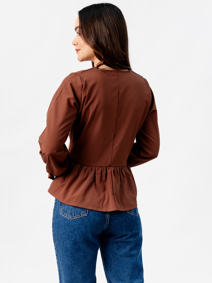 BLUSA PEPLUM MANGA LARGA BEATRIZ MARRON