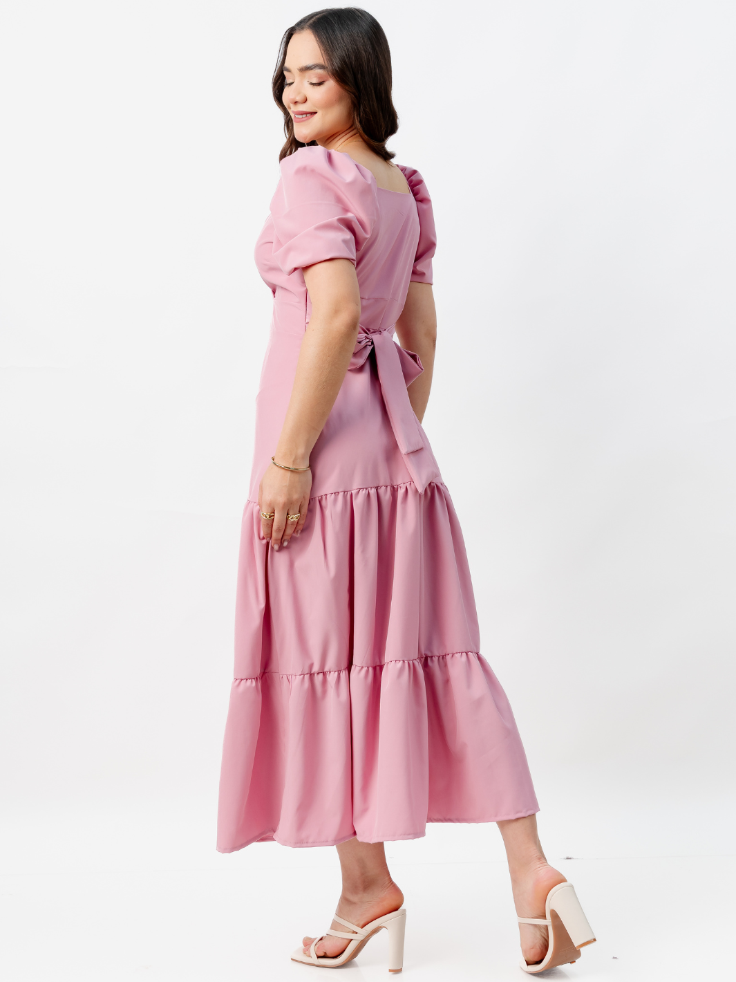 VESTIDO CASUAL LARGO CON LAZO TILZA ROSA