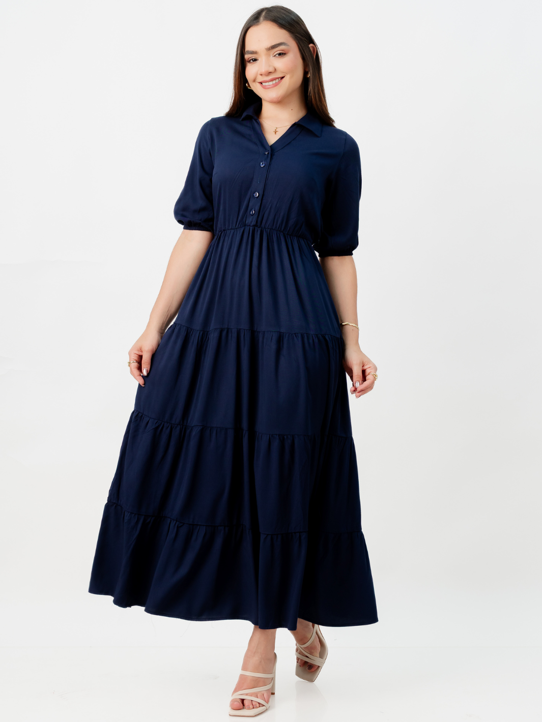 VESTIDO CAMISERO CON FALDA EN TIEMPOS ZAMIRA AZUL