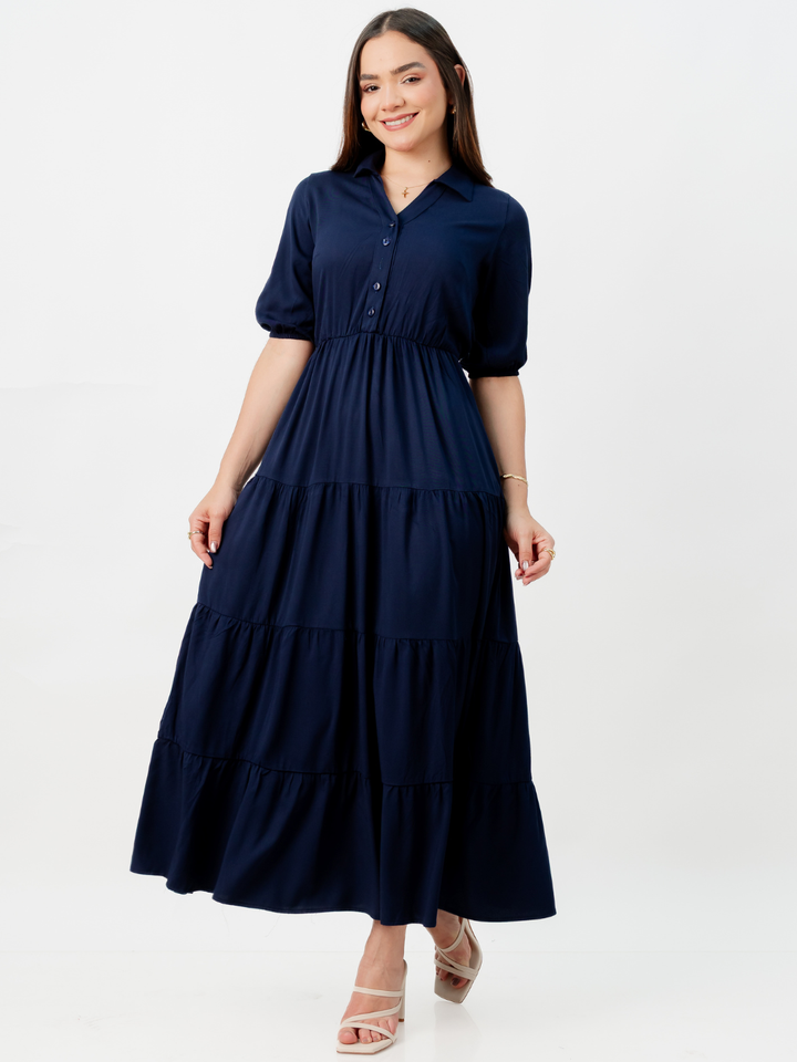 VESTIDO CAMISERO CON FALDA EN TIEMPOS ZAMIRA AZUL