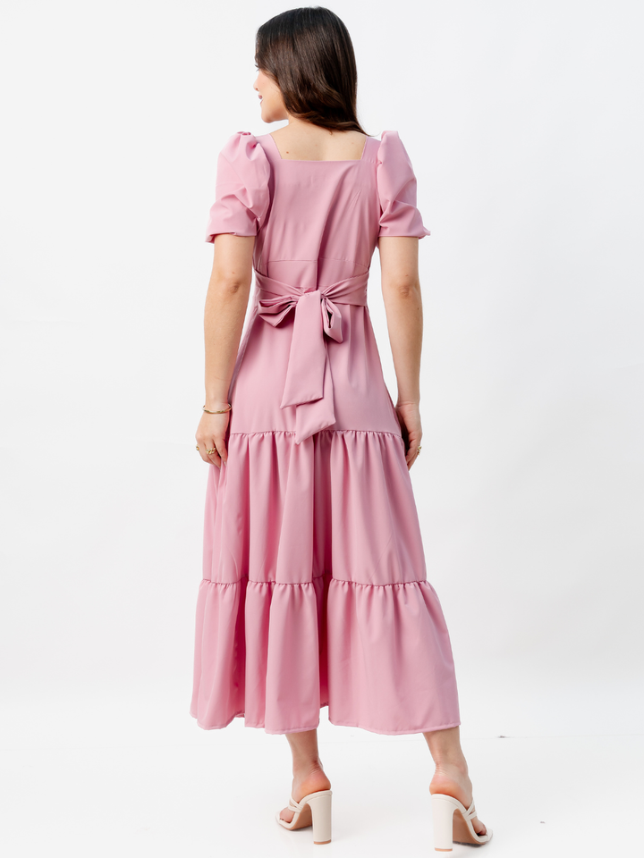 VESTIDO CASUAL LARGO CON LAZO TILZA ROSA