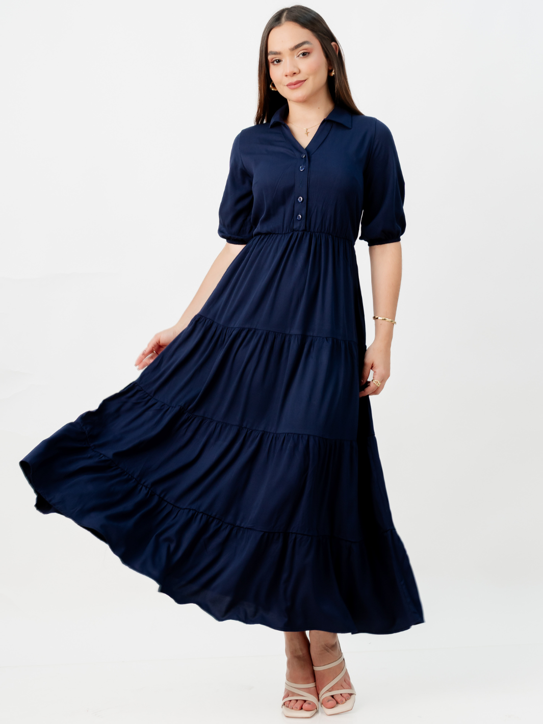 VESTIDO CAMISERO CON FALDA EN TIEMPOS ZAMIRA AZUL