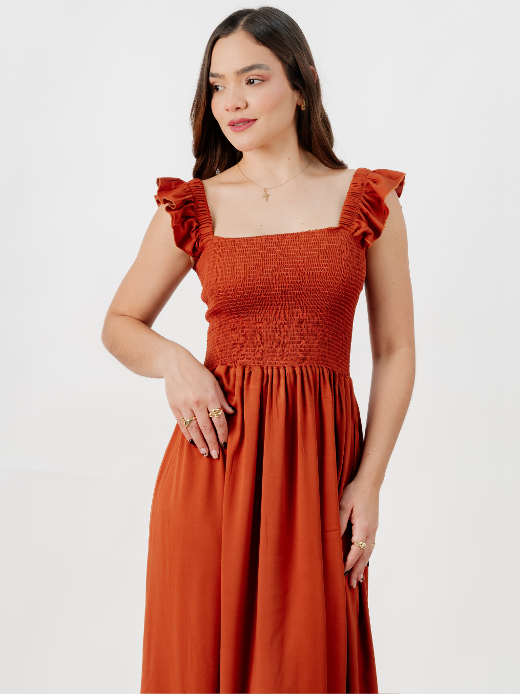 VESTIDO CASUAL LARGO SANDY RUST