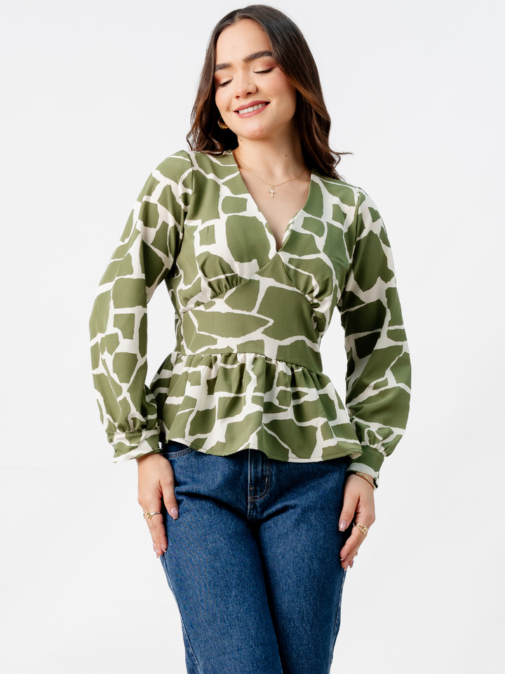 BLUSA PEPLUM MANGA LARGA BEATRIZ VERDE