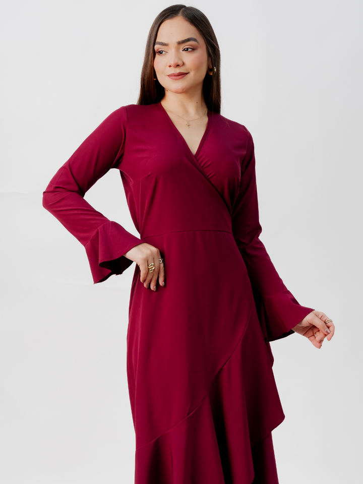 VESTIDO ENVOLVENTE MARIELLA VINO