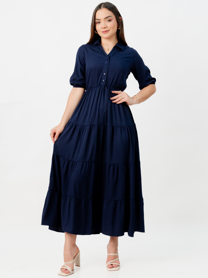 VESTIDO CAMISERO CON FALDA EN TIEMPOS ZAMIRA AZUL