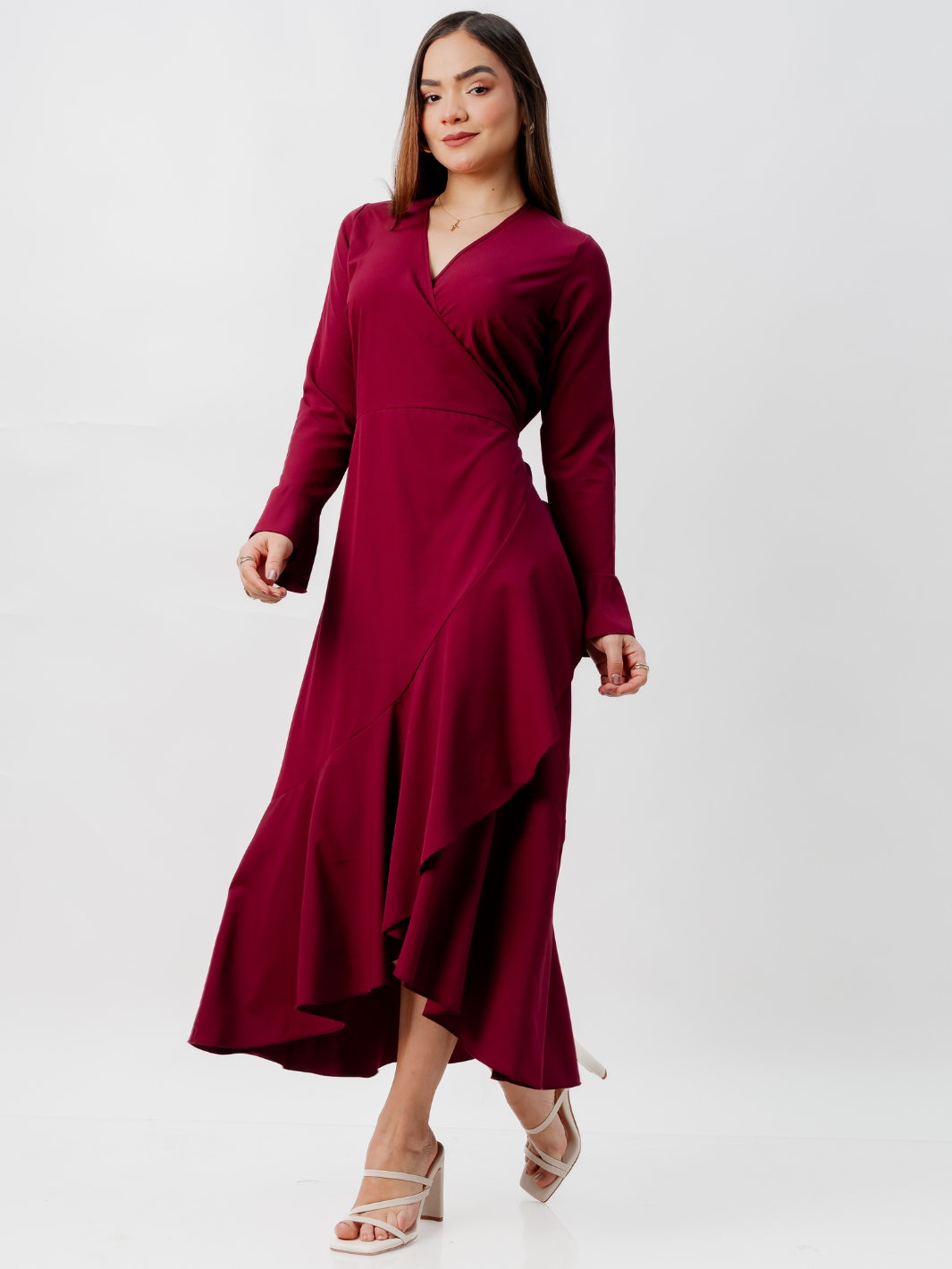 VESTIDO ENVOLVENTE MARIELLA VINO