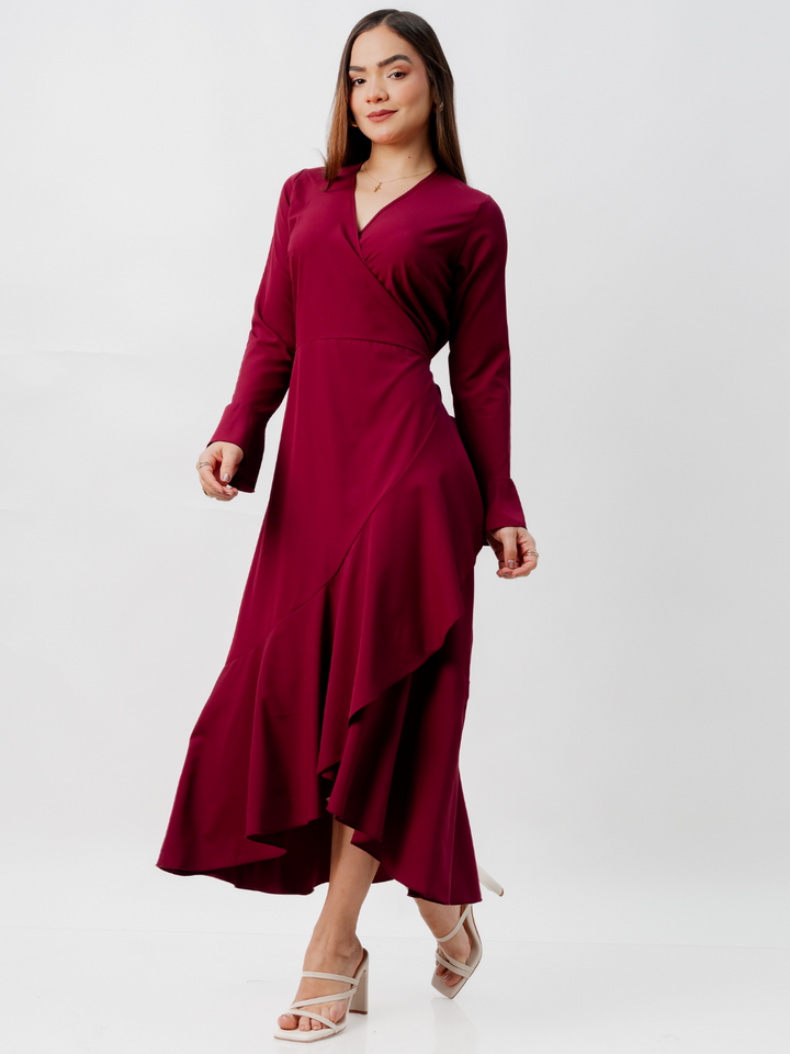 VESTIDO ENVOLVENTE MARIELLA VINO