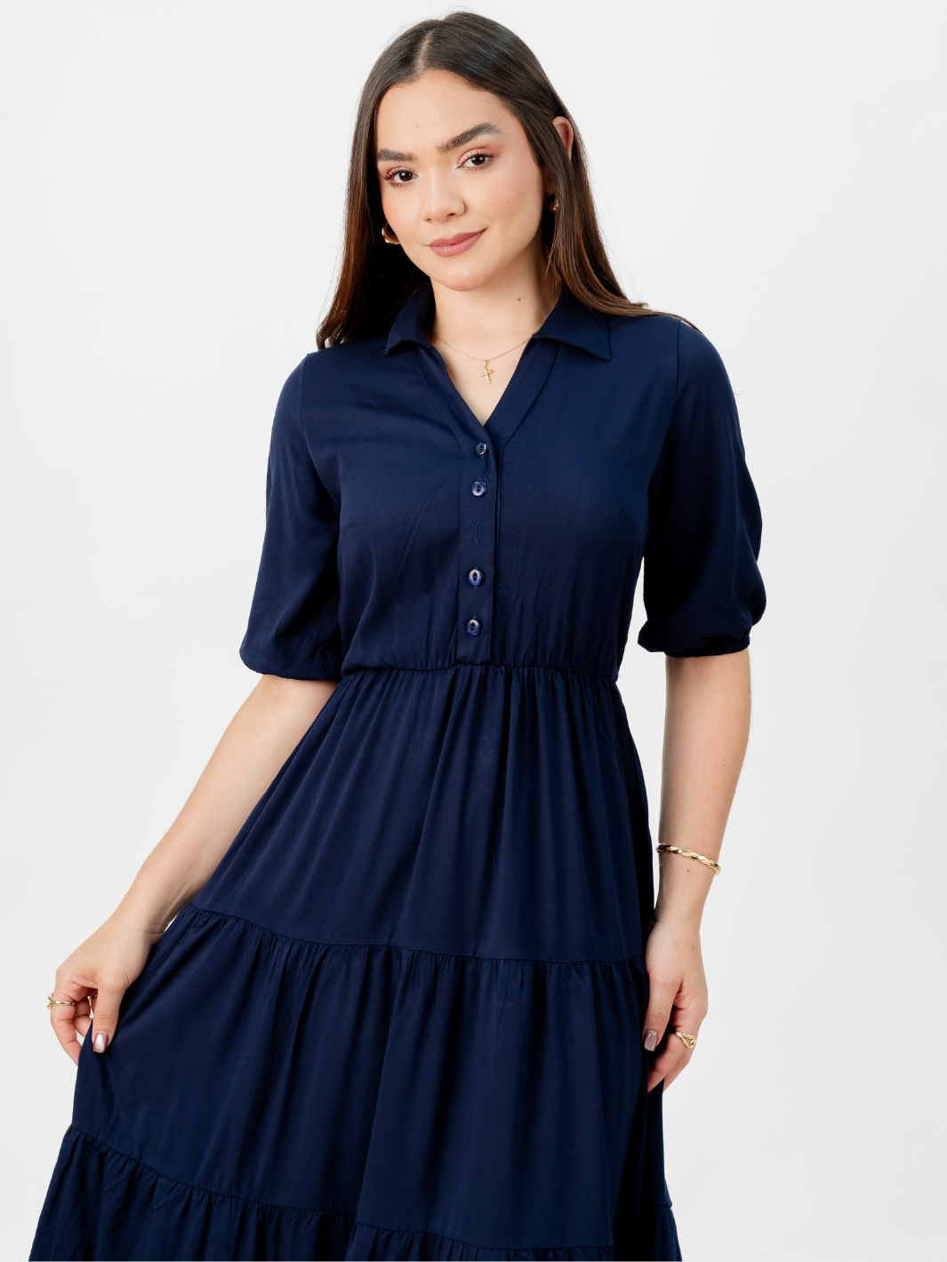 VESTIDO CAMISERO CON FALDA EN TIEMPOS ZAMIRA AZUL