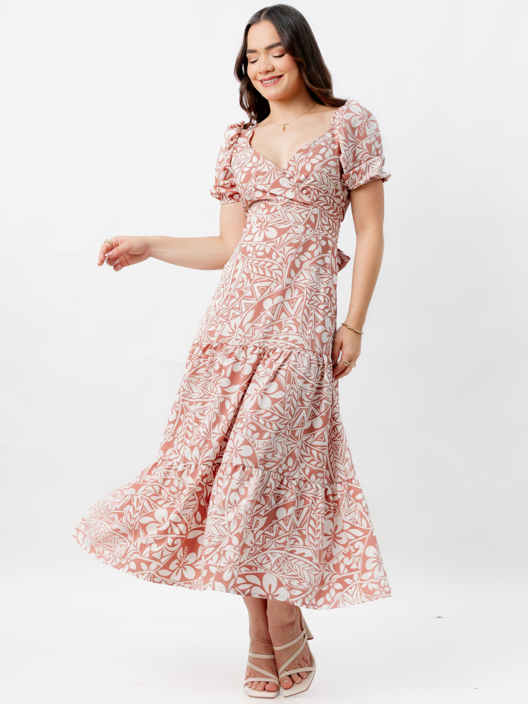 VESTIDO CASUAL LARGO CON LAZO TILZA TERRACOTA/PERLA