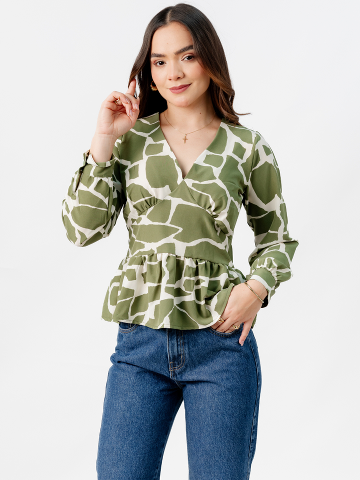 BLUSA PEPLUM MANGA LARGA BEATRIZ VERDE