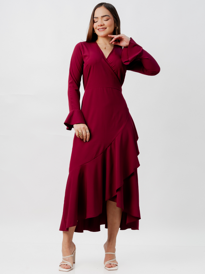 VESTIDO ENVOLVENTE MARIELLA VINO