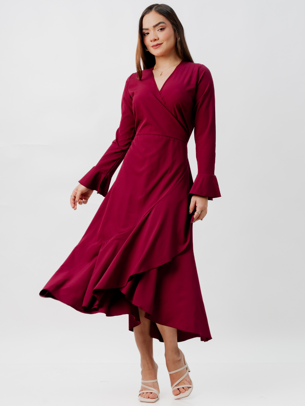 VESTIDO ENVOLVENTE MARIELLA VINO