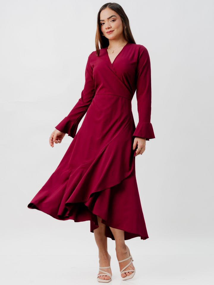 VESTIDO ENVOLVENTE MARIELLA VINO