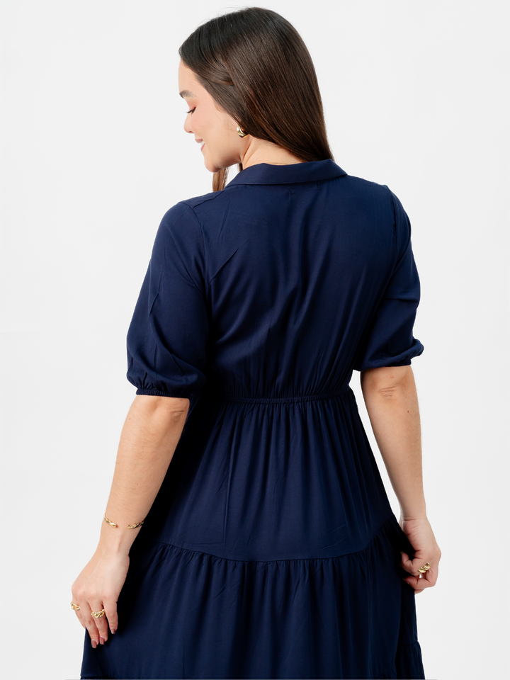 VESTIDO CAMISERO CON FALDA EN TIEMPOS ZAMIRA AZUL