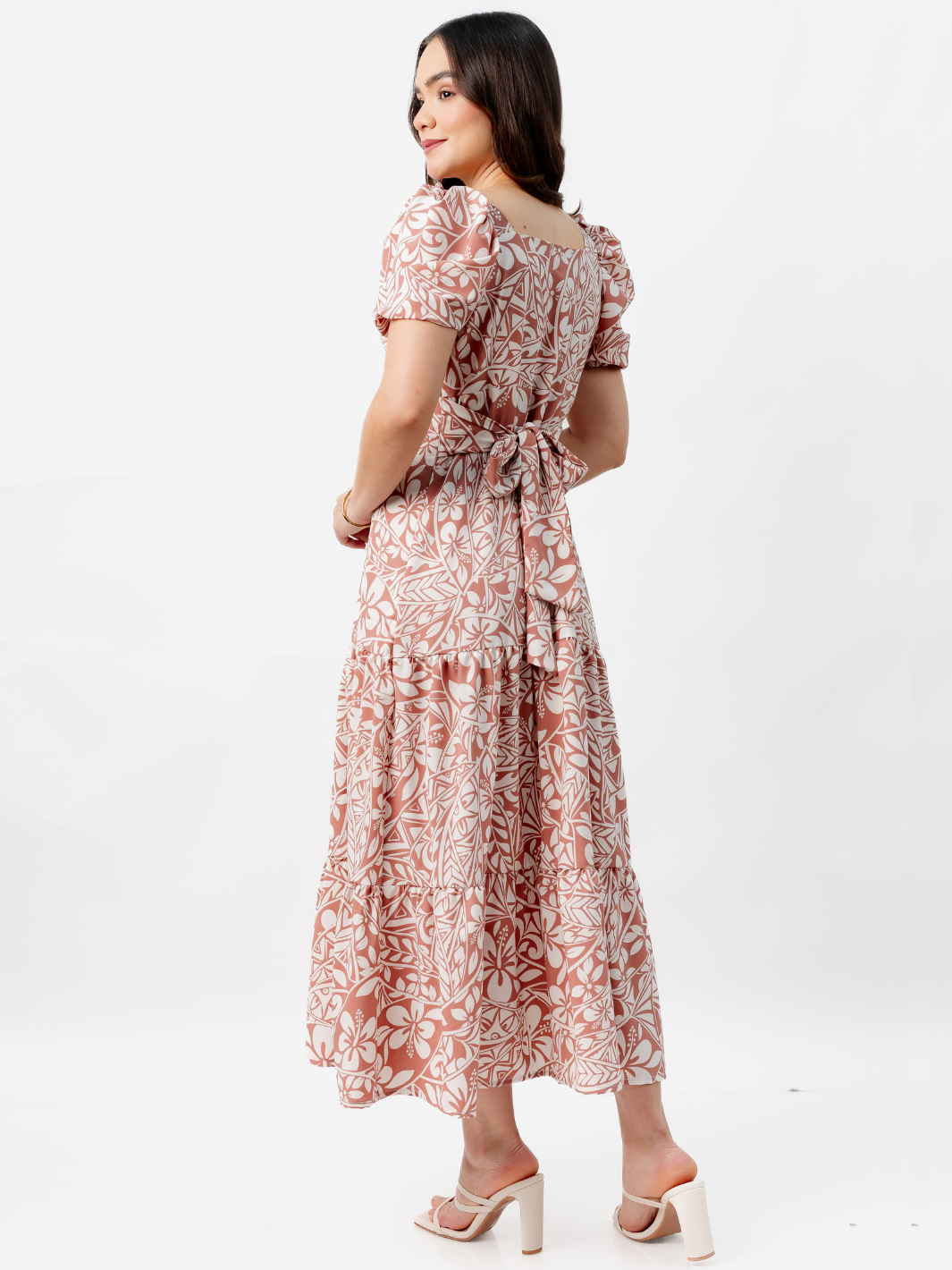 VESTIDO CASUAL LARGO CON LAZO TILZA TERRACOTA/PERLA