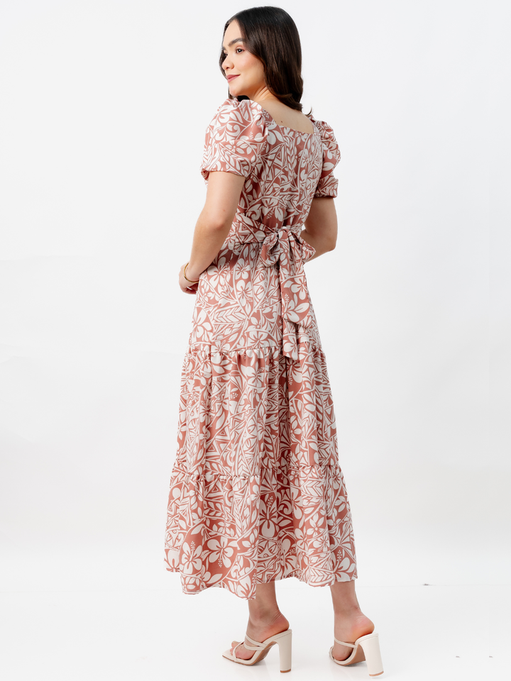 VESTIDO CASUAL LARGO CON LAZO TILZA TERRACOTA/PERLA