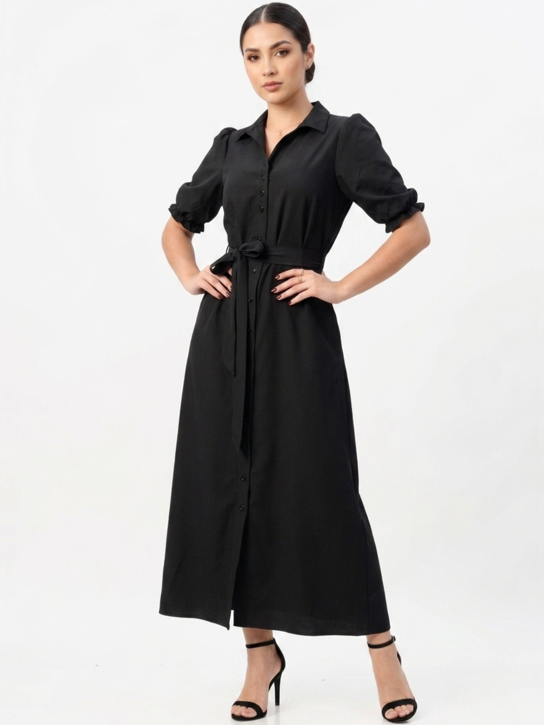 VESTIDO CAMISERO CON CINTURON ASIA NEGRO