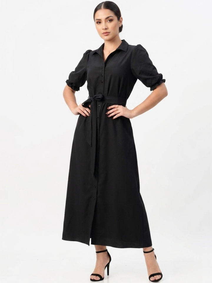 VESTIDO CAMISERO CON CINTURON ASIA NEGRO