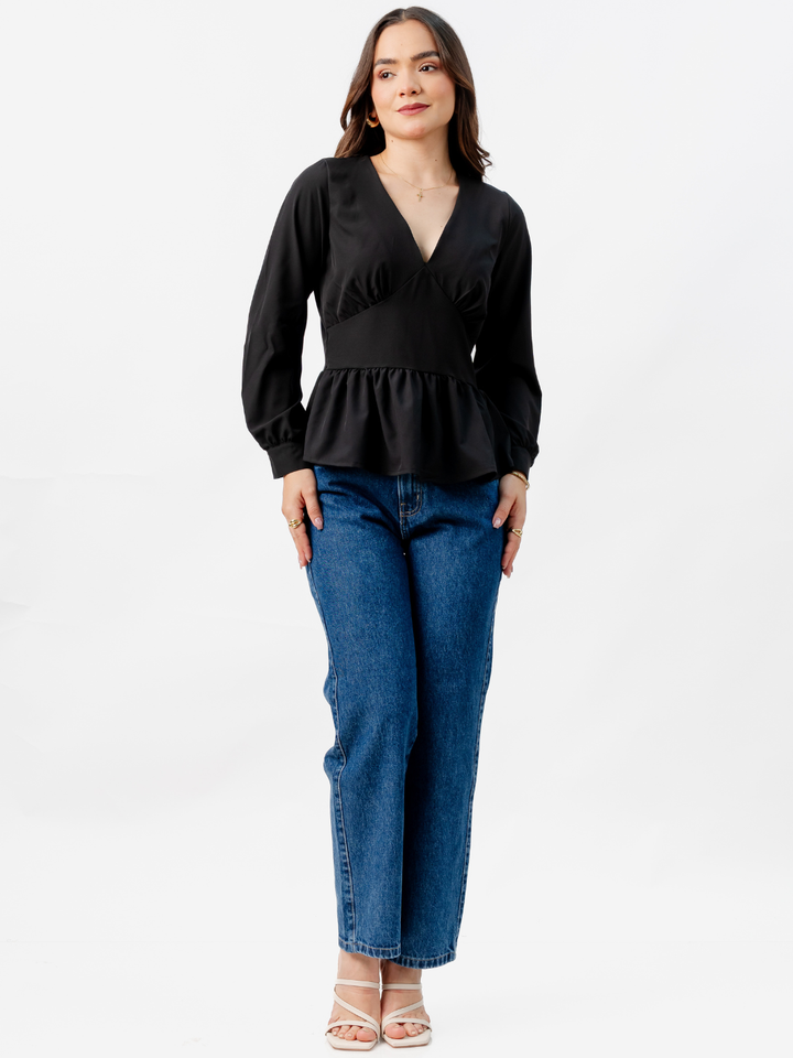 BLUSA PEPLUM MANGA LARGA BEATRIZ NEGRO