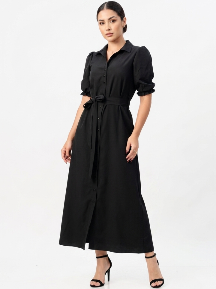 VESTIDO CAMISERO CON CINTURON ASIA NEGRO