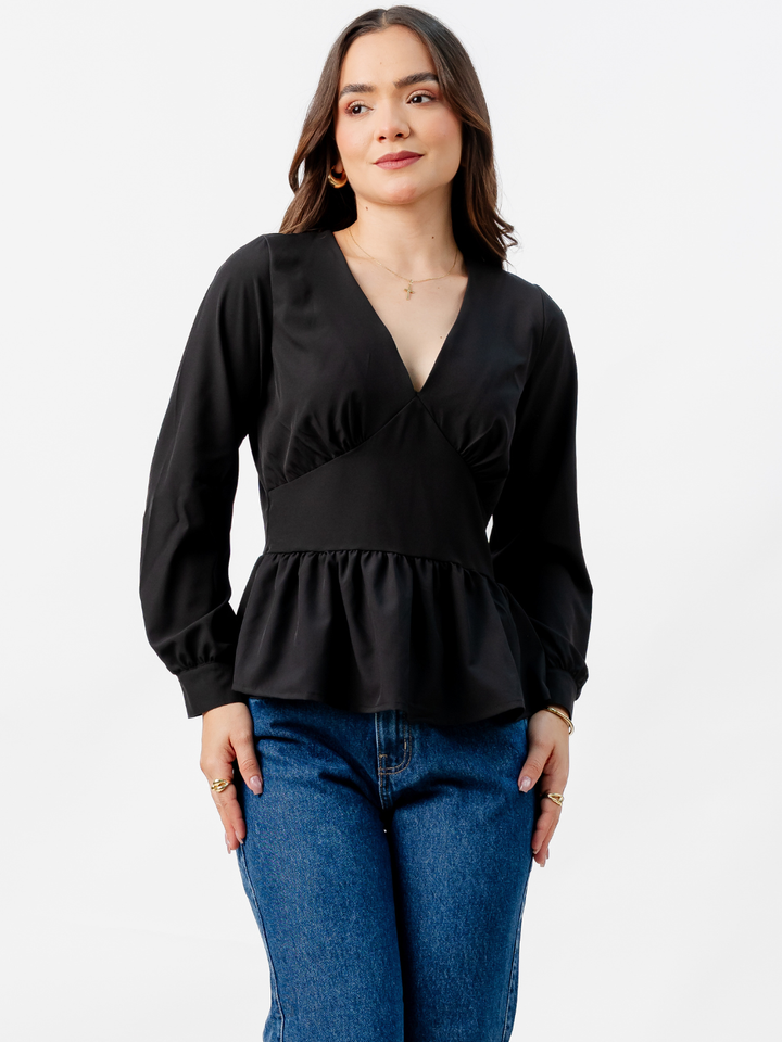 BLUSA PEPLUM MANGA LARGA BEATRIZ NEGRO