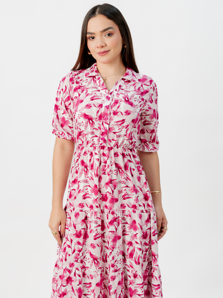 VESTIDO CAMISERO CON FALDA EN TIEMPOS ZAMIRA PERLA