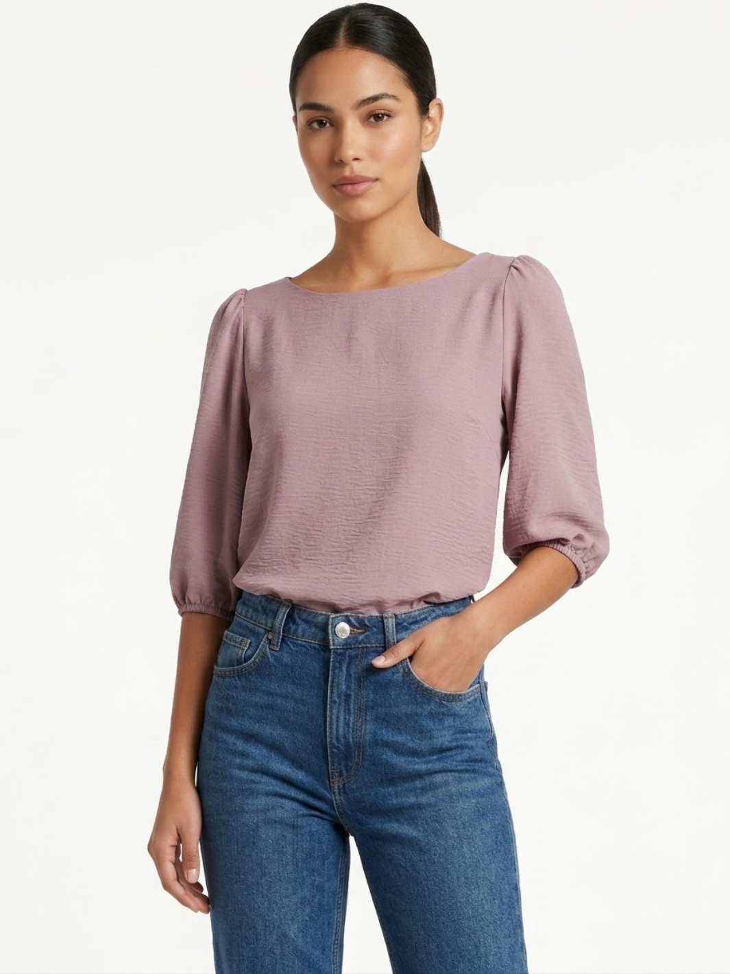 BLUSA MANGA 3/4 CON CUELLO OJAL LIVIA ROSA