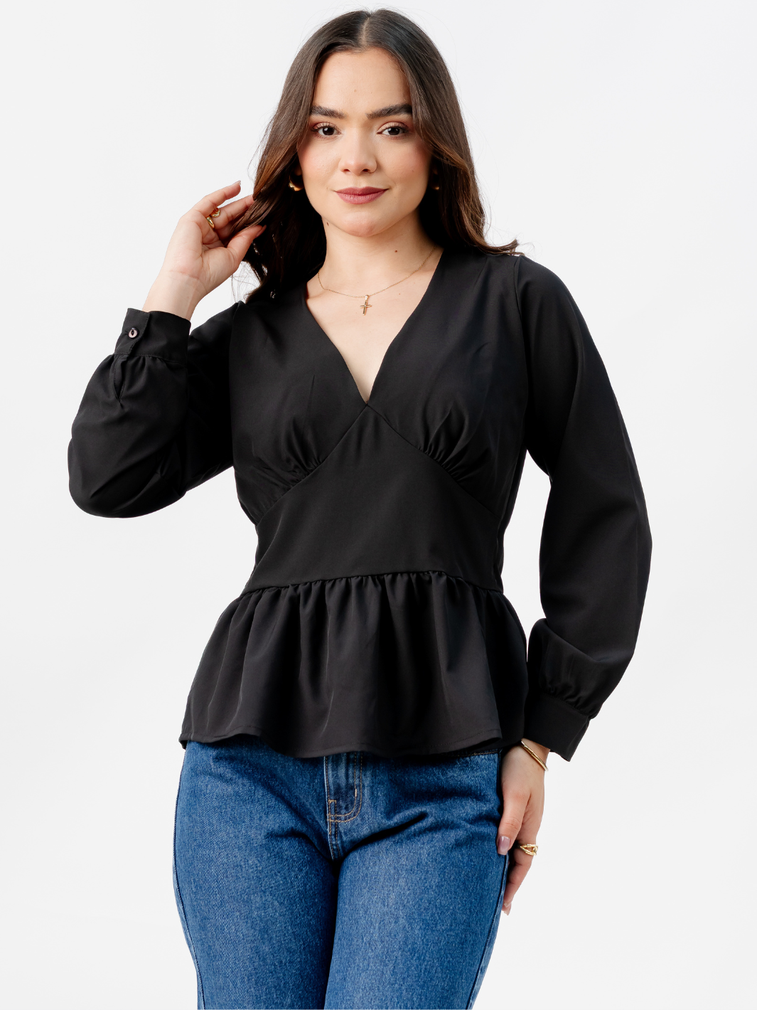 BLUSA PEPLUM MANGA LARGA BEATRIZ NEGRO