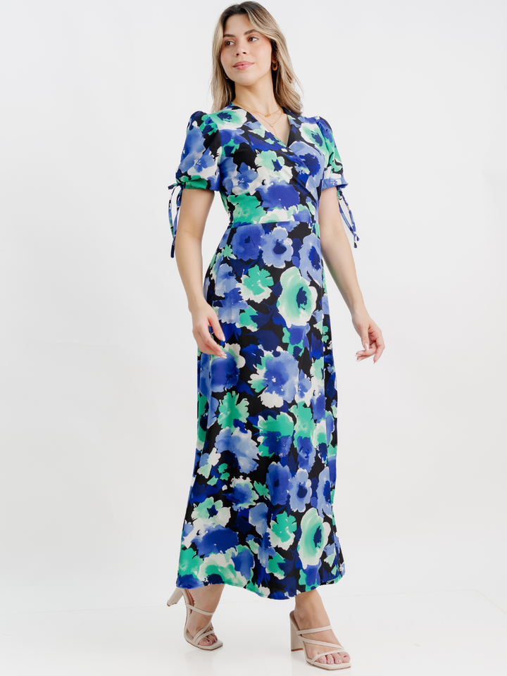 VESTIDO ENVOLVENTE BRISA AZUL FLOREADO