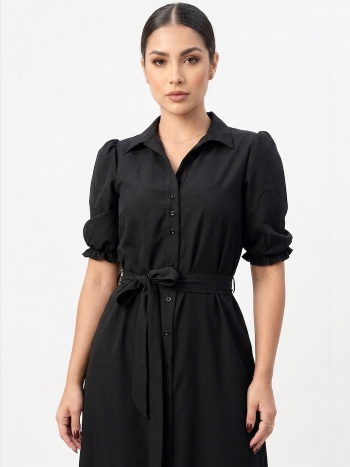VESTIDO CAMISERO CON CINTURON ASIA NEGRO