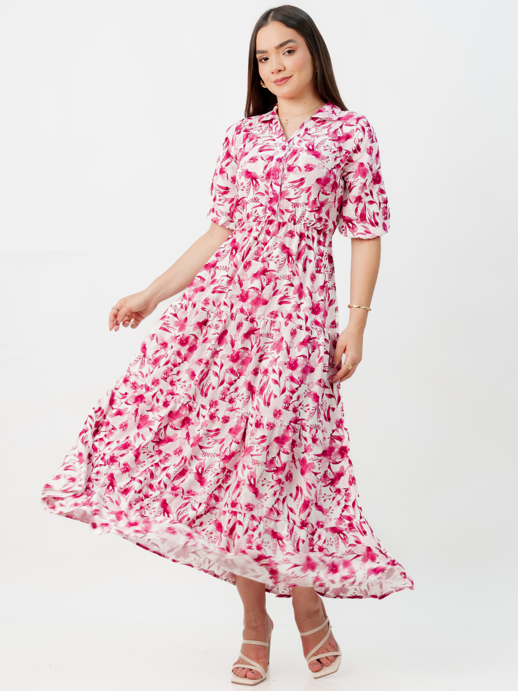 VESTIDO CAMISERO CON FALDA EN TIEMPOS ZAMIRA PERLA