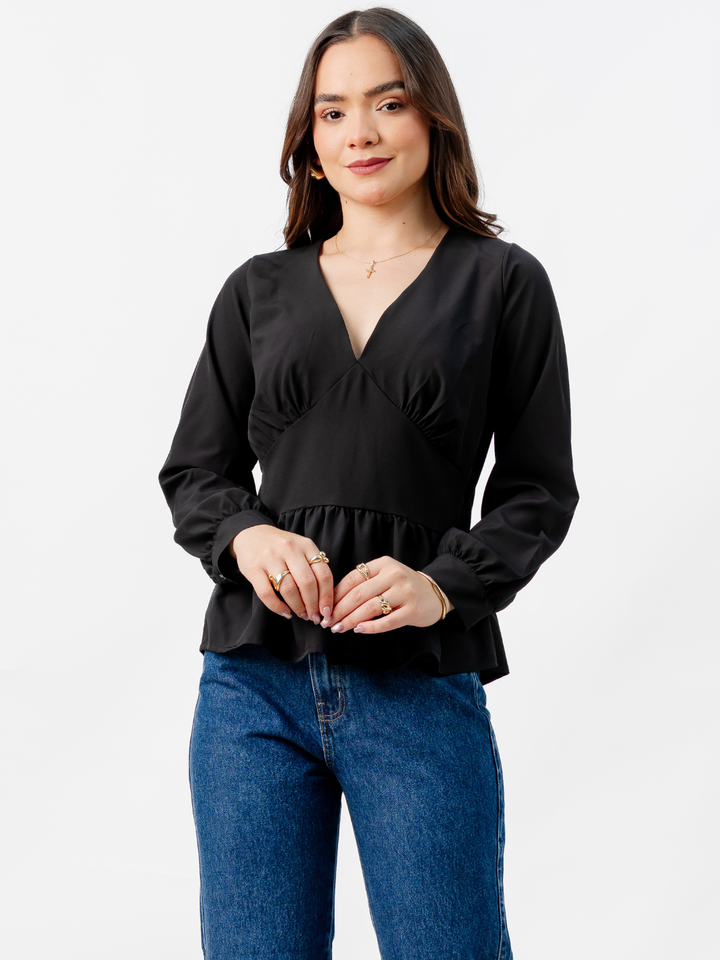 BLUSA PEPLUM MANGA LARGA BEATRIZ NEGRO