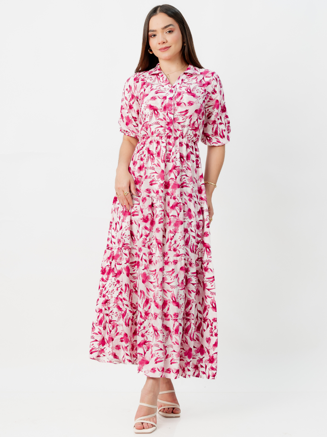 VESTIDO CAMISERO CON FALDA EN TIEMPOS ZAMIRA PERLA