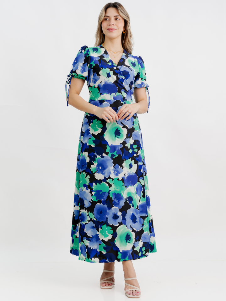 VESTIDO ENVOLVENTE BRISA AZUL FLOREADO