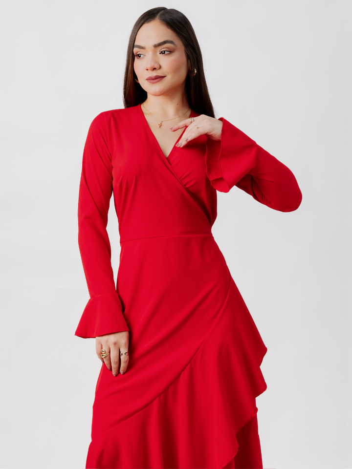 VESTIDO ENVOLVENTE MARIELLA ROJO