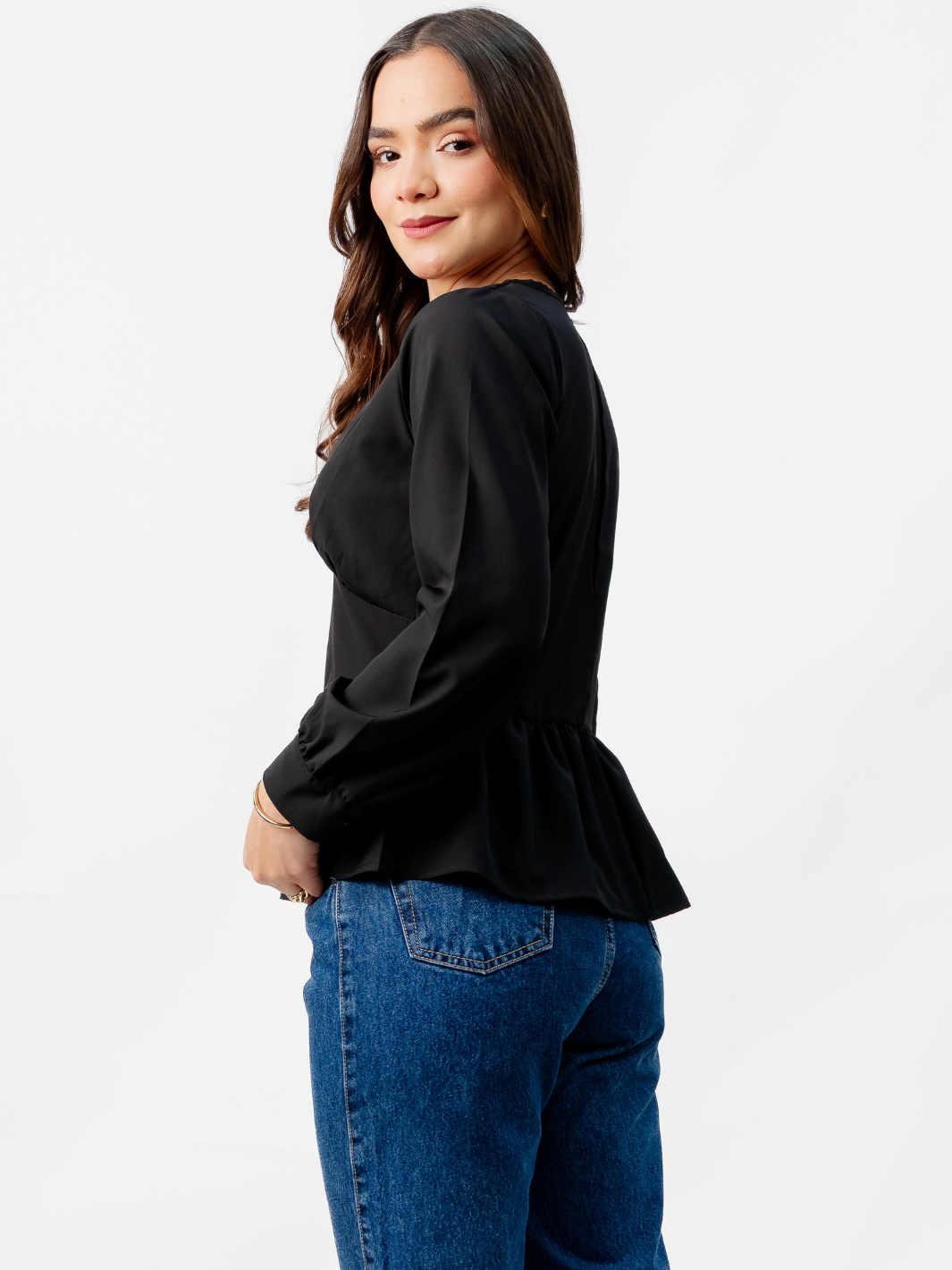 BLUSA PEPLUM MANGA LARGA BEATRIZ NEGRO