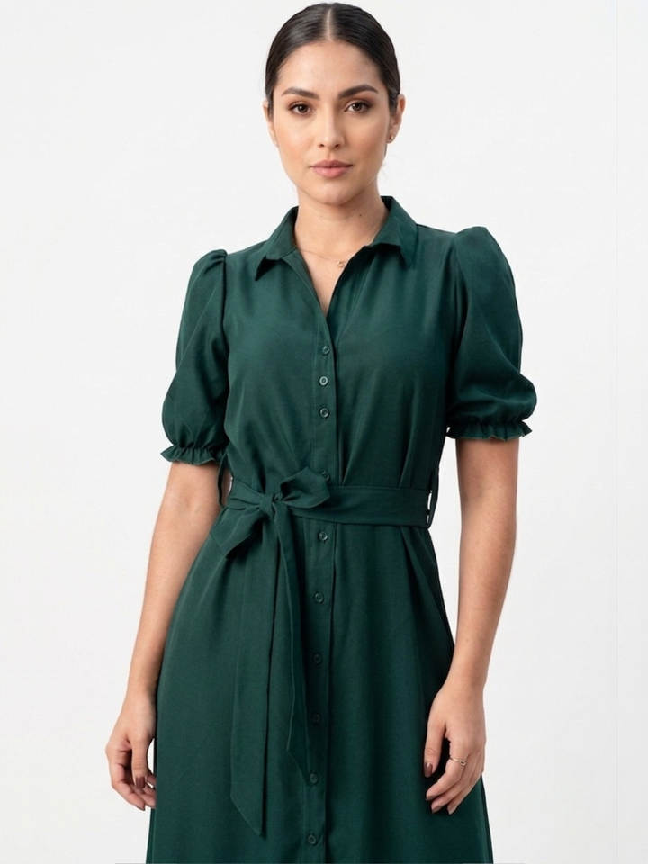 VESTIDO CAMISERO CON CINTURON ASIA VERDE