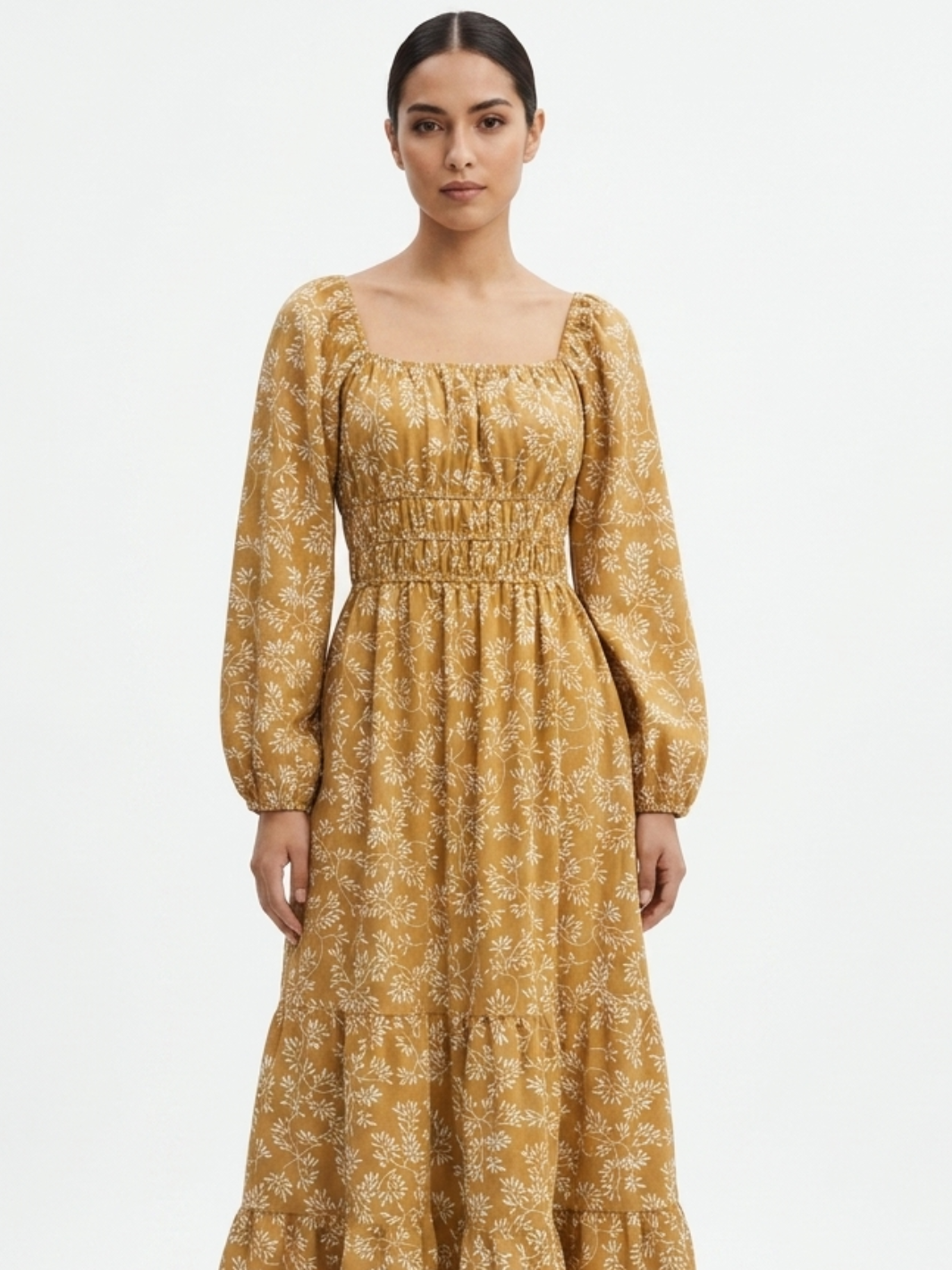 VESTIDO CASUAL LARGO CON FALDA EN TIEMPOS GIORGIA CAMEL