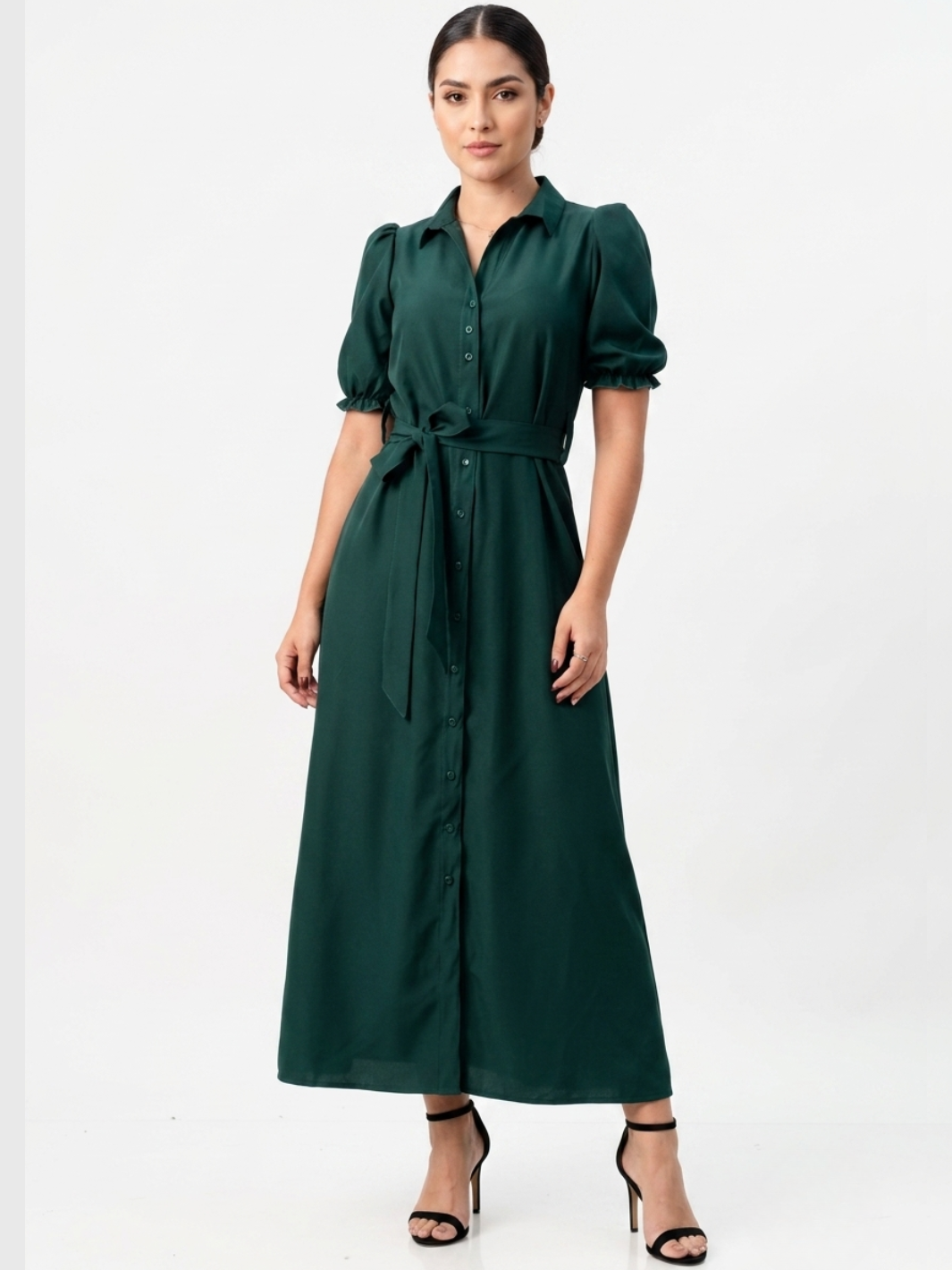 VESTIDO CAMISERO CON CINTURON ASIA VERDE