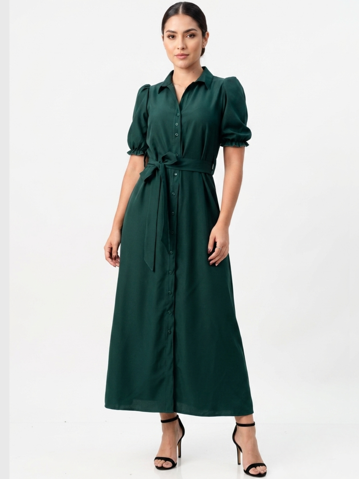VESTIDO CAMISERO CON CINTURON ASIA VERDE