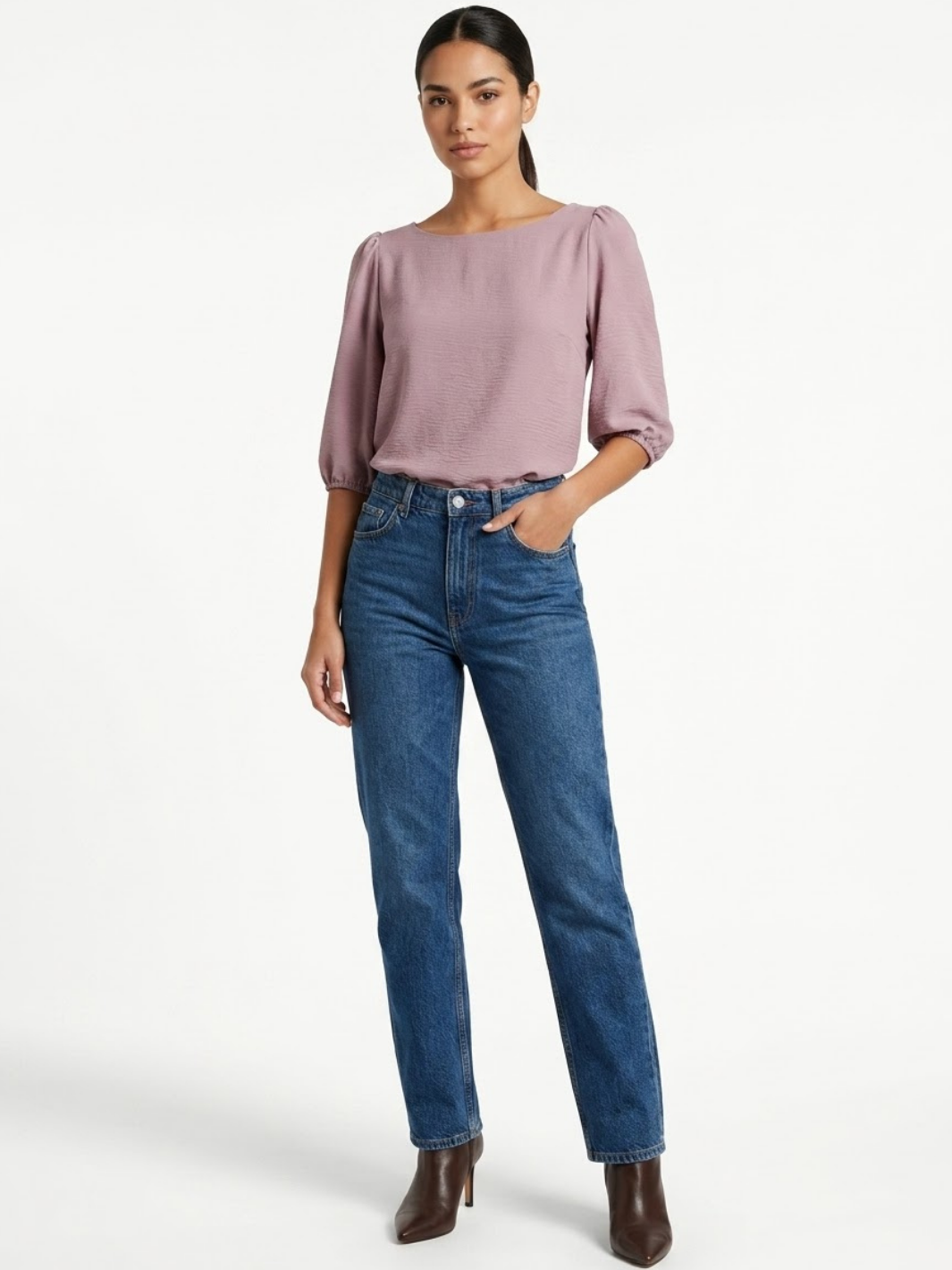 BLUSA MANGA 3/4 CON CUELLO OJAL LIVIA ROSA